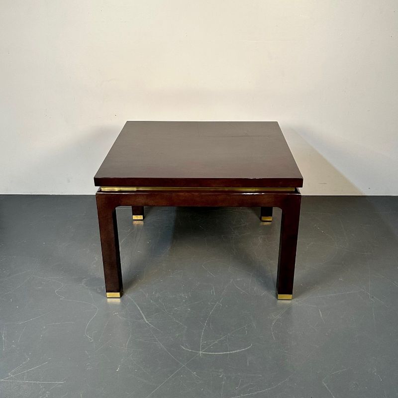 Mid-Century Modern Square Game / Center Table, Lacquer and Brass, Springer Style