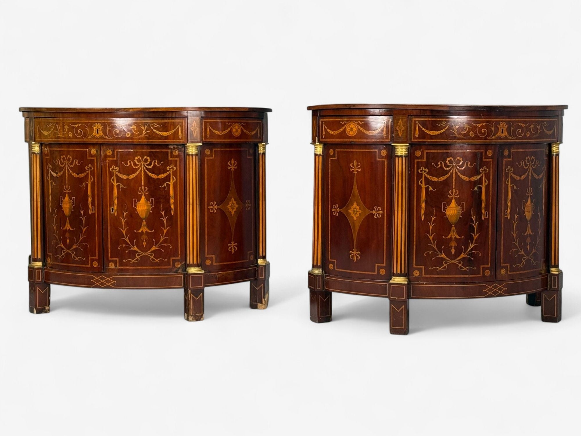 Italian Neoclassical, Marquetry, Satinwood, Demilune Chests, Italy, 19th c.