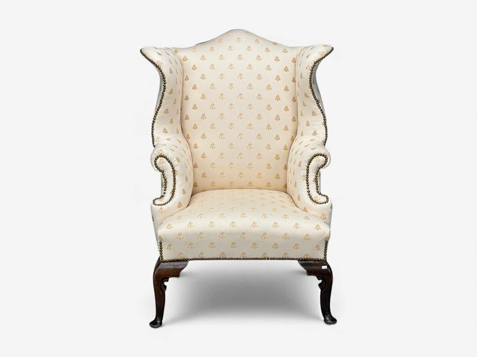 Queen Anne , Scalamandre Fabric, Mahogany, Wingback Chair, England, 19th c.