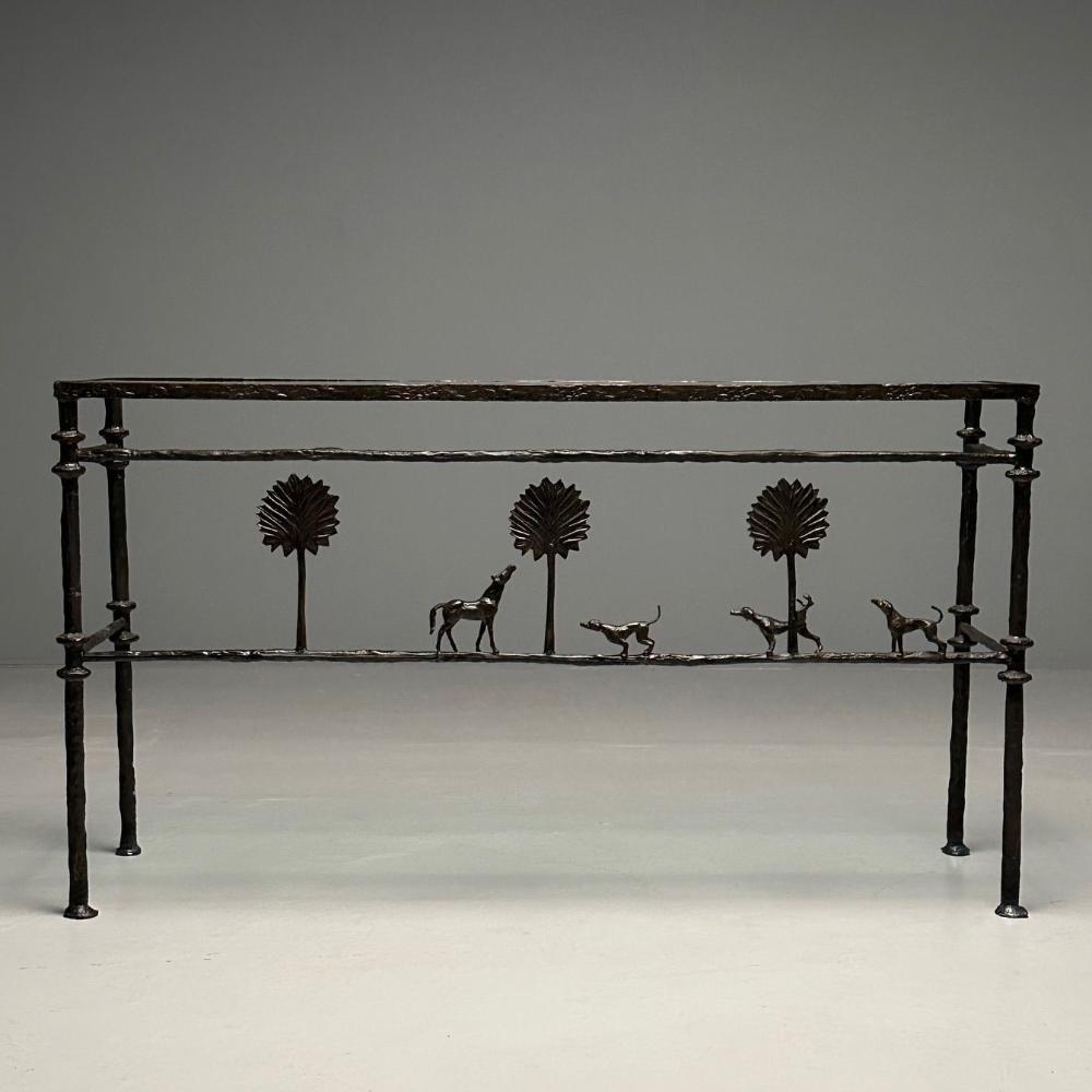 Giacometti Style, Mid-Century Modern, Console Table, Horse, Dog, Tree Motif