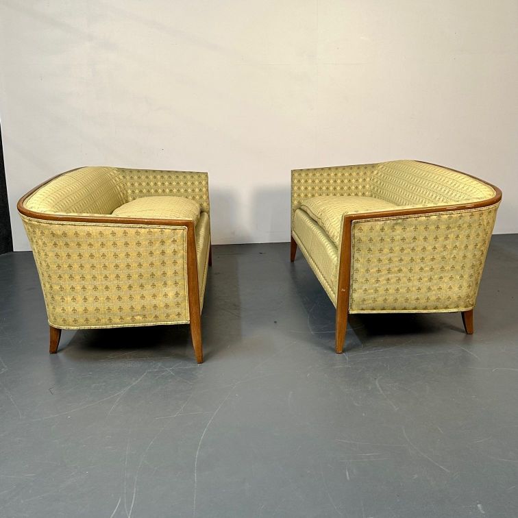 Pair Curved Mid-Century Modern Sofas / Settees, Loveseats John Stuart for Irwin