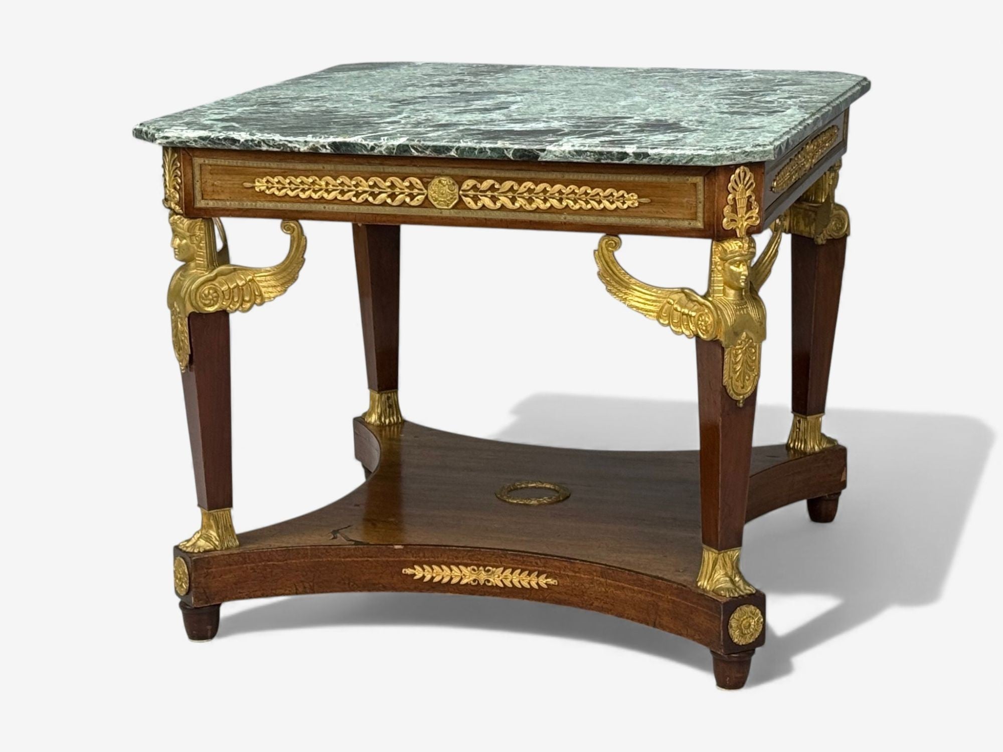 French Empire Revival, Center Table, Bronze, Mahogany, Marble, France, 19th c.