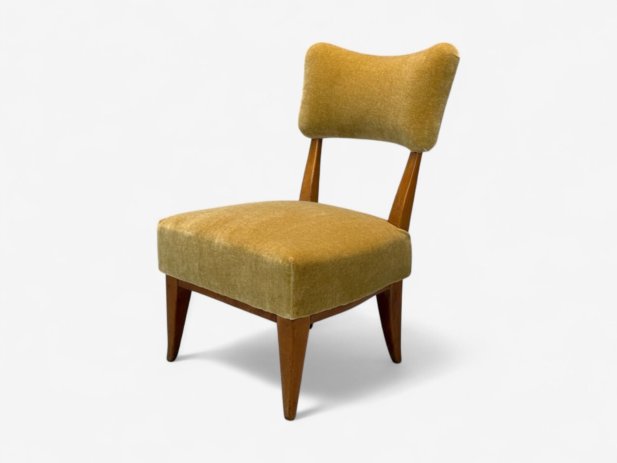Guglielmo Pecorini, Stained Wood, Camel Mohair, Low Lounge Chair, Italy, 1950s