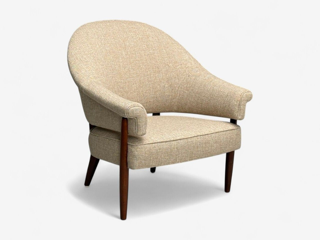 Swedish Modern, Teak, Beige Wool, Floating Lounge Chair, Sweden, 1960s