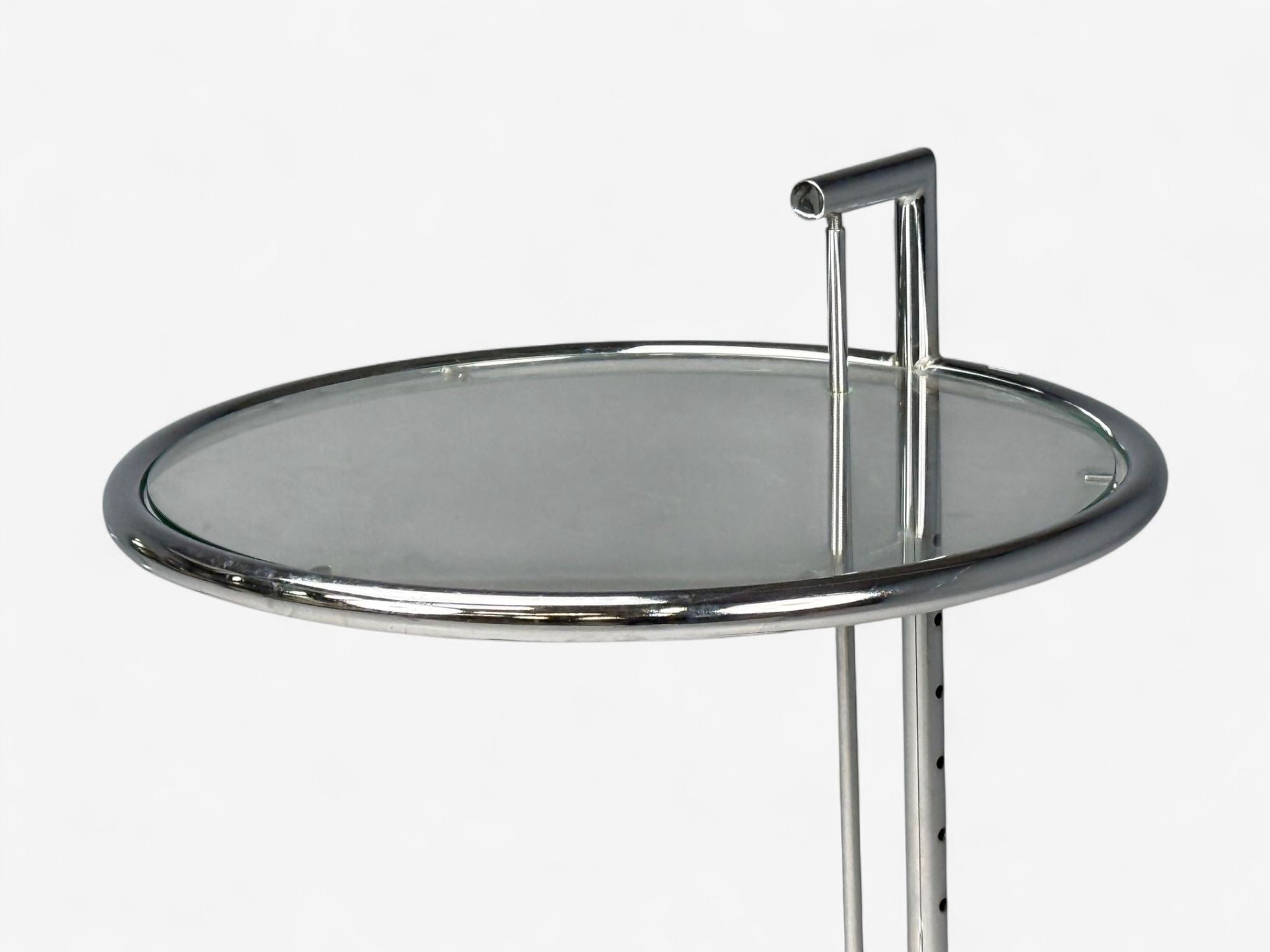 Eileen Gray, Chrome, Glass, Adjustable Side Tables, Italy, 1970s