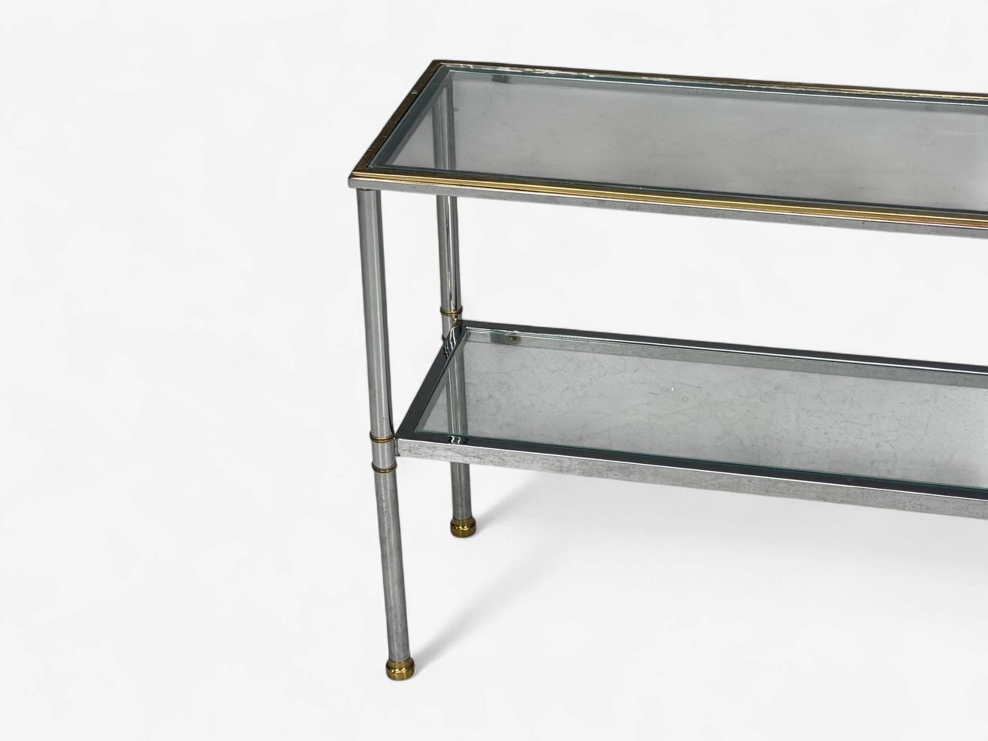 Maison Jansen Style, Steel, Brass, Glass, Console Table, France, 1970s