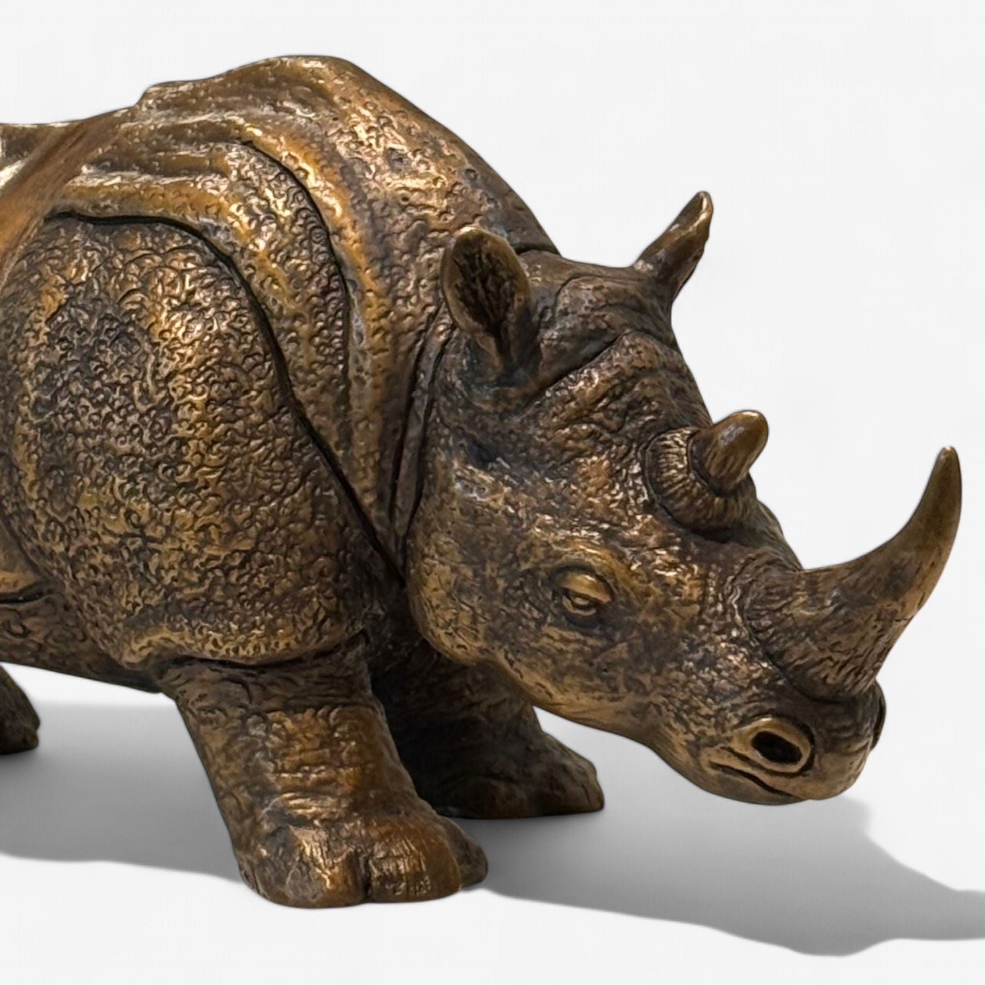 Modern Asian Rhino Sculpture, Hot Cast Bronze, American, 21st C.