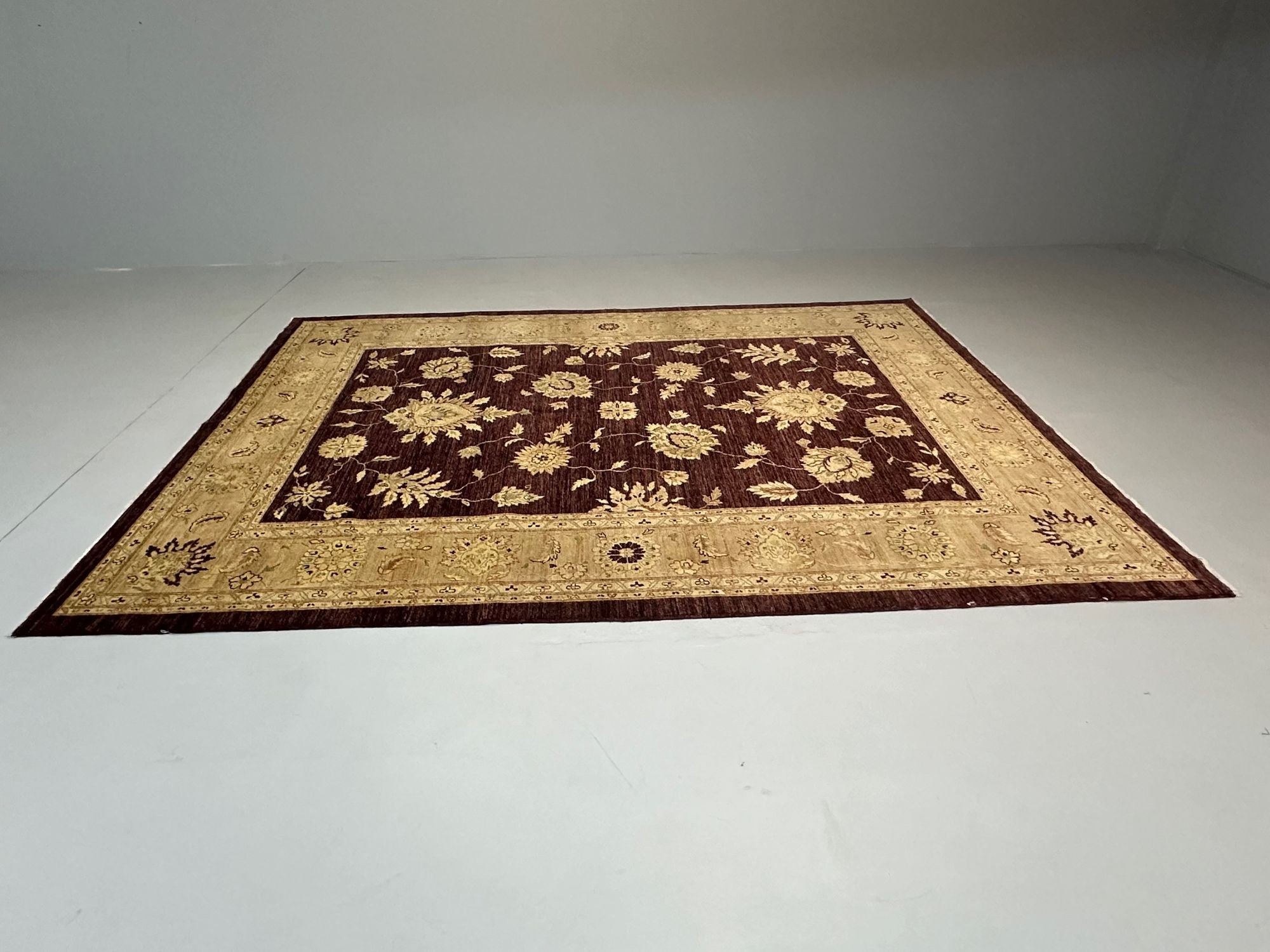 Indian, Wool Carpet, Burgundy and Beige, 21st Century
