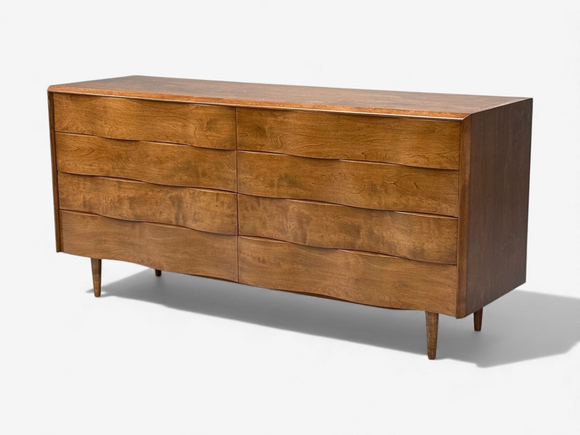 Edmond J Spence, Swedish Modern, Maple, Rare Wave Dresser, 1950s