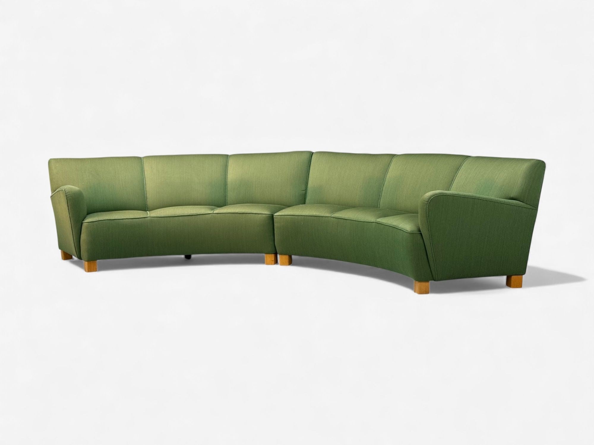 Danish Cabinetmaker, Fabric, Wood, Monumental Banana Sofa, Denmark, 1960s