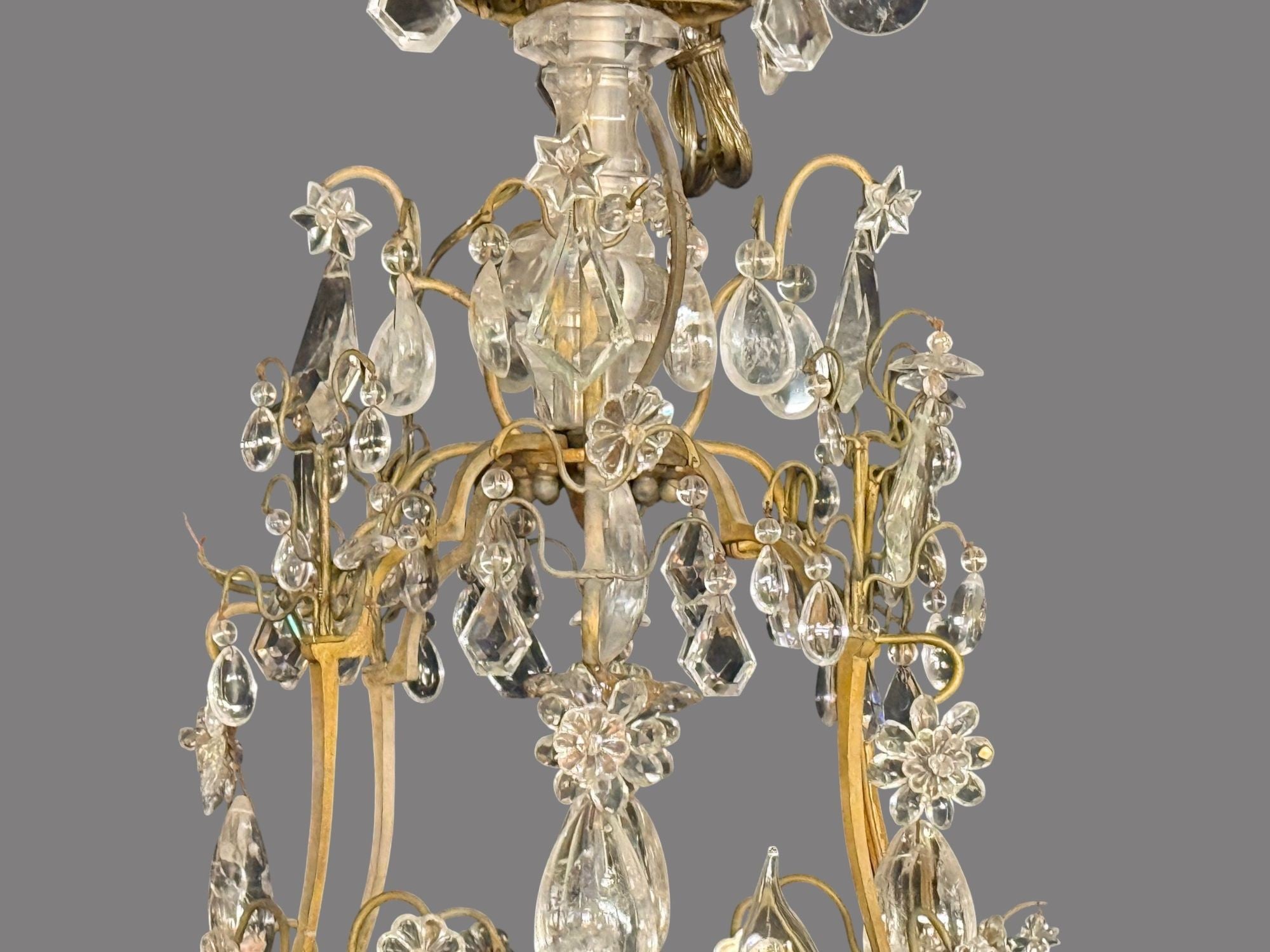 Louis XVI Style, Bronze, Rock Crystal, 12 Light Chandelier, France, 19th c.