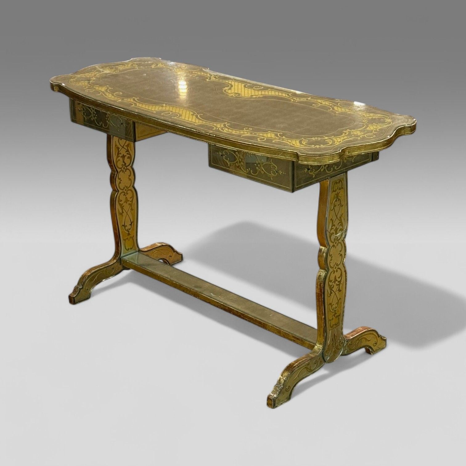 Maison Jansen, Hollywood Regency, Vanity, Eglomise Glass, Silver Leaf, 20th C.