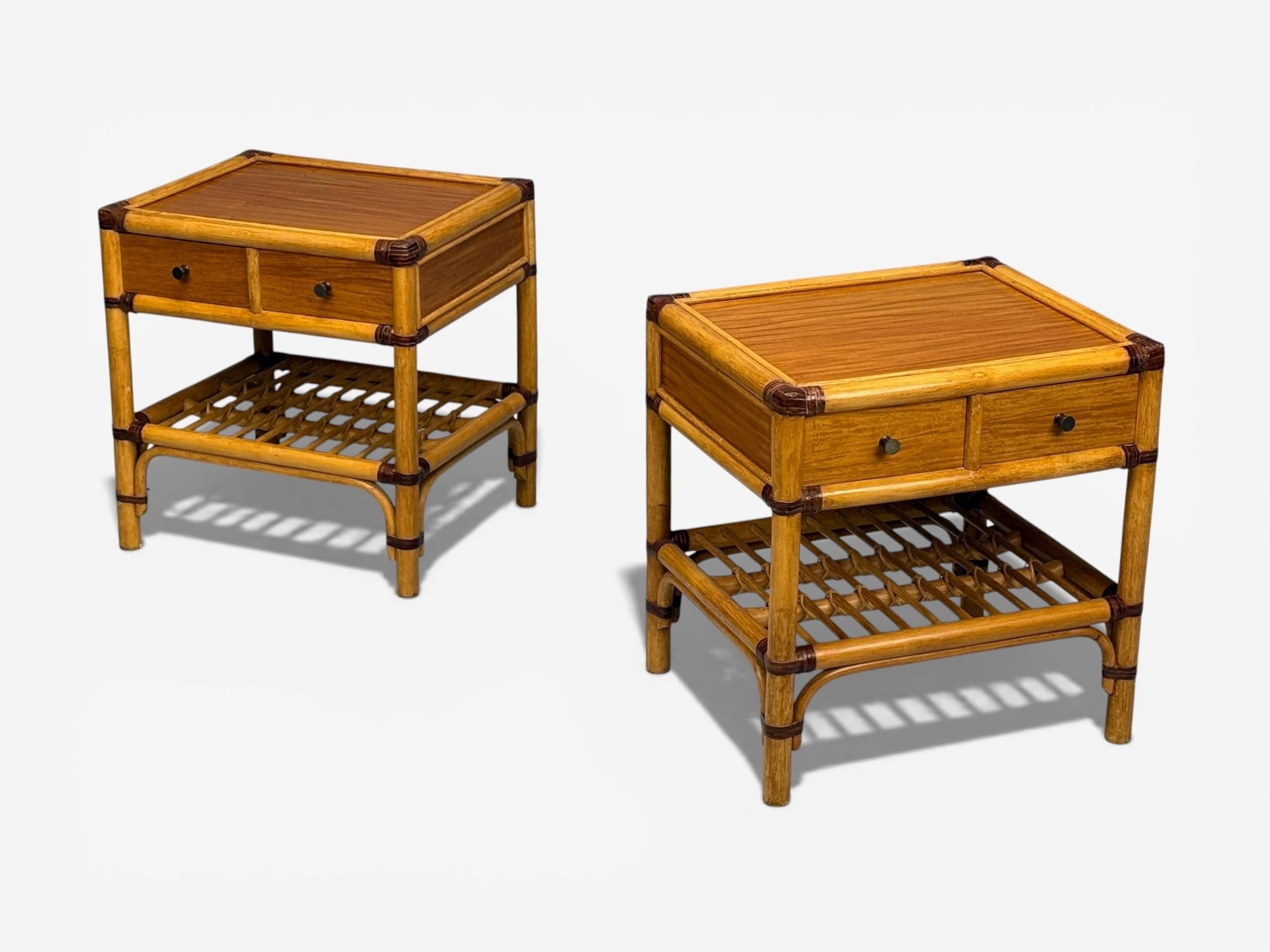 Kenneth Bergenblad, Nightstands, Bamboo, Rattan, Brass, Sweden, 1970s