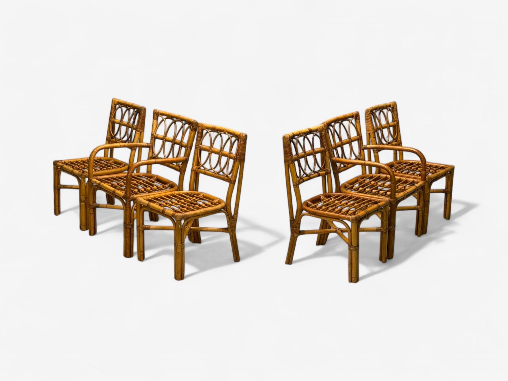 Bielecky Brothers, Modern, Six Dining Chairs, Rattan, Cane, USA, 21st C.