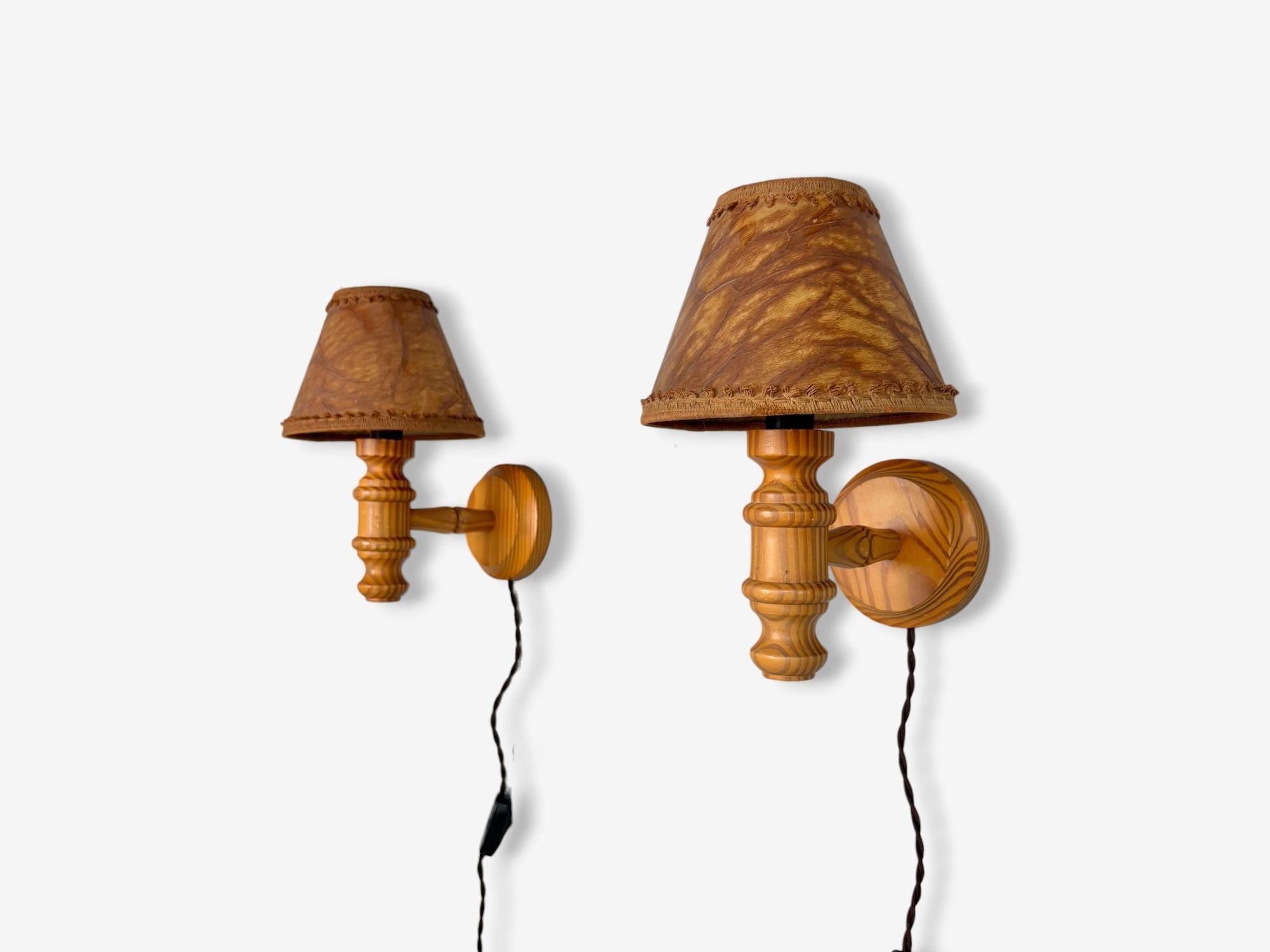 Swedish Modern, Pine, Brown Parchment, Wall Sconces, Sweden, 1970s