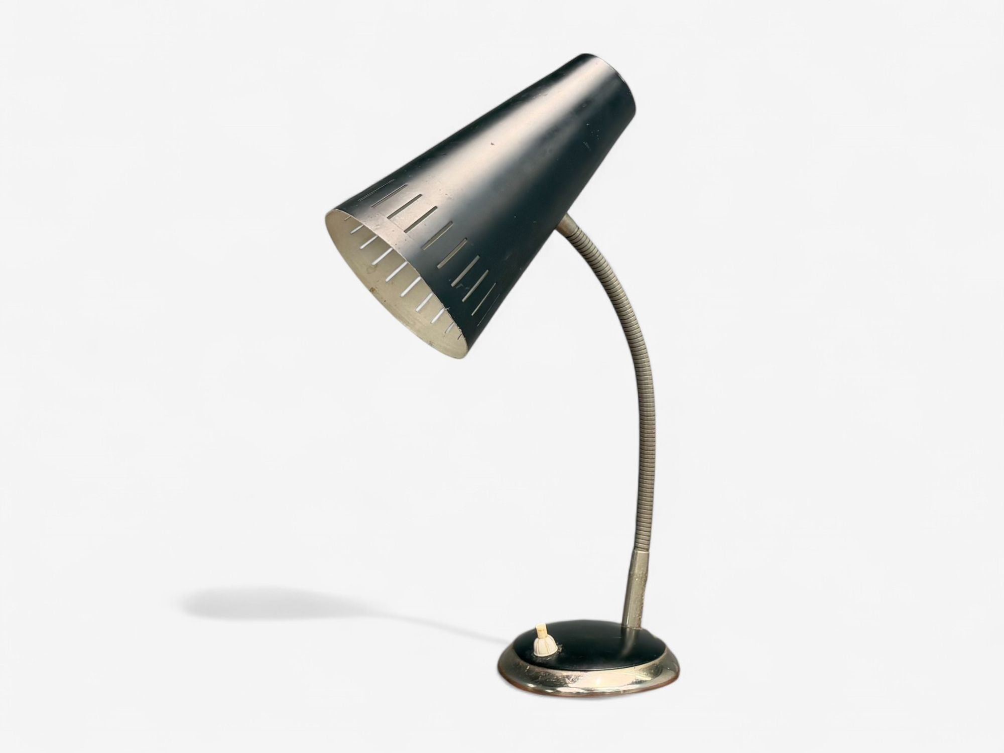 Swedish Modern, Black Lacquered Metal, Adjustable Desk Lamp, Sweden, 1950s