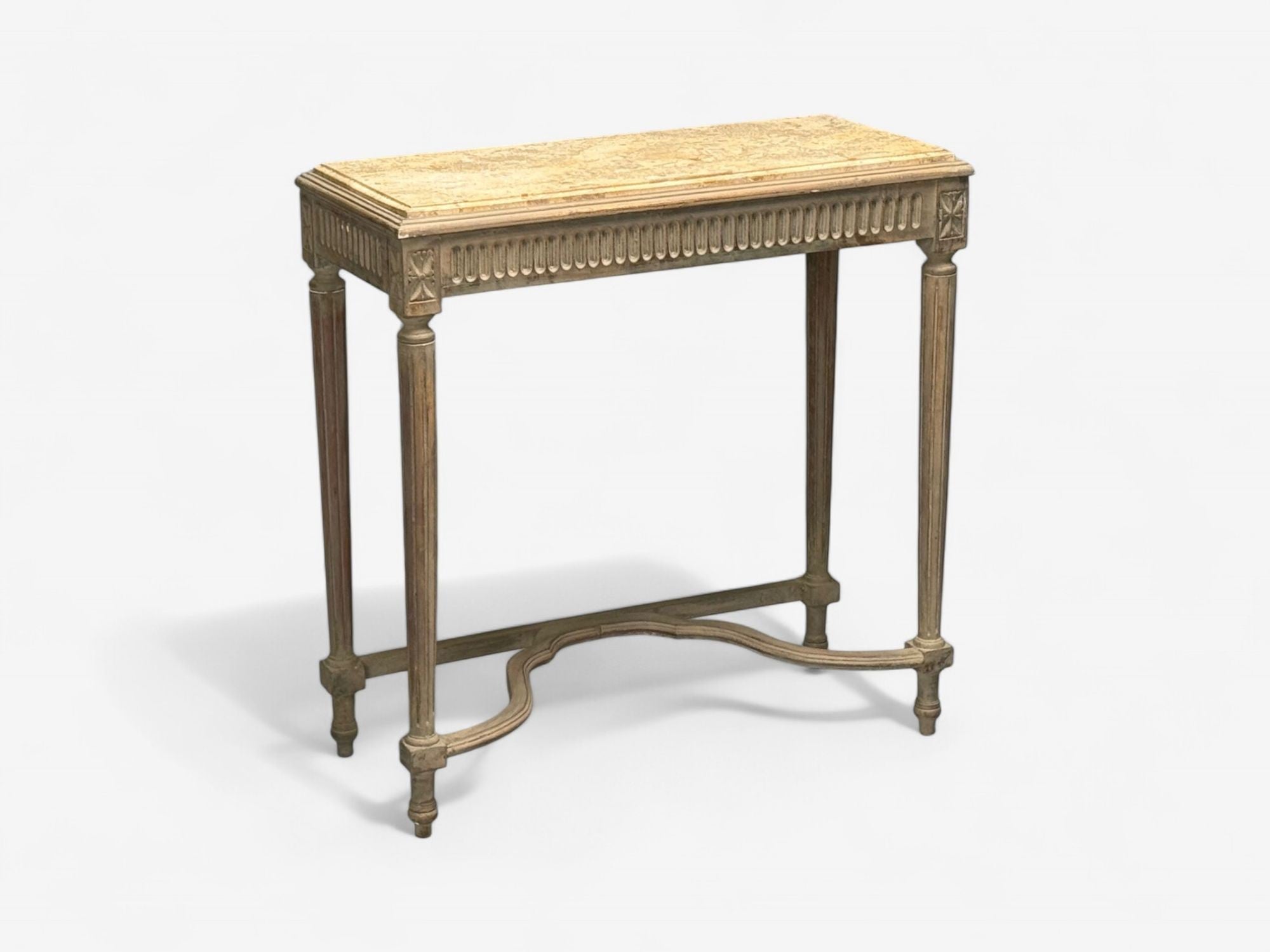 Gustavian, Louis XVI Style, Console Tables, Distressed Grey Wood, Marble, France