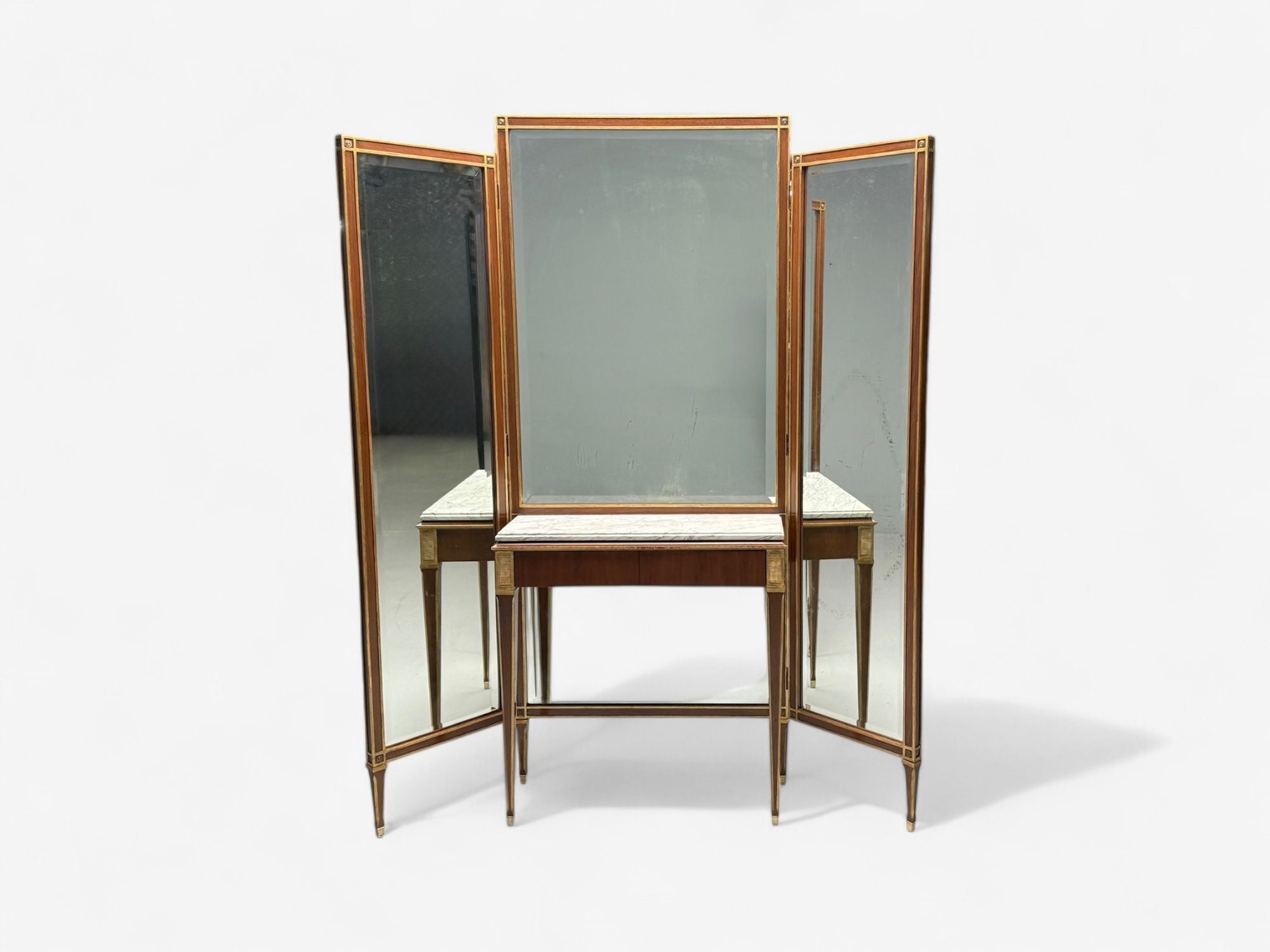 Maison Jansen, Hollywood Regency, Vanity Mirror, Mahogany, Glass, France, 1940s