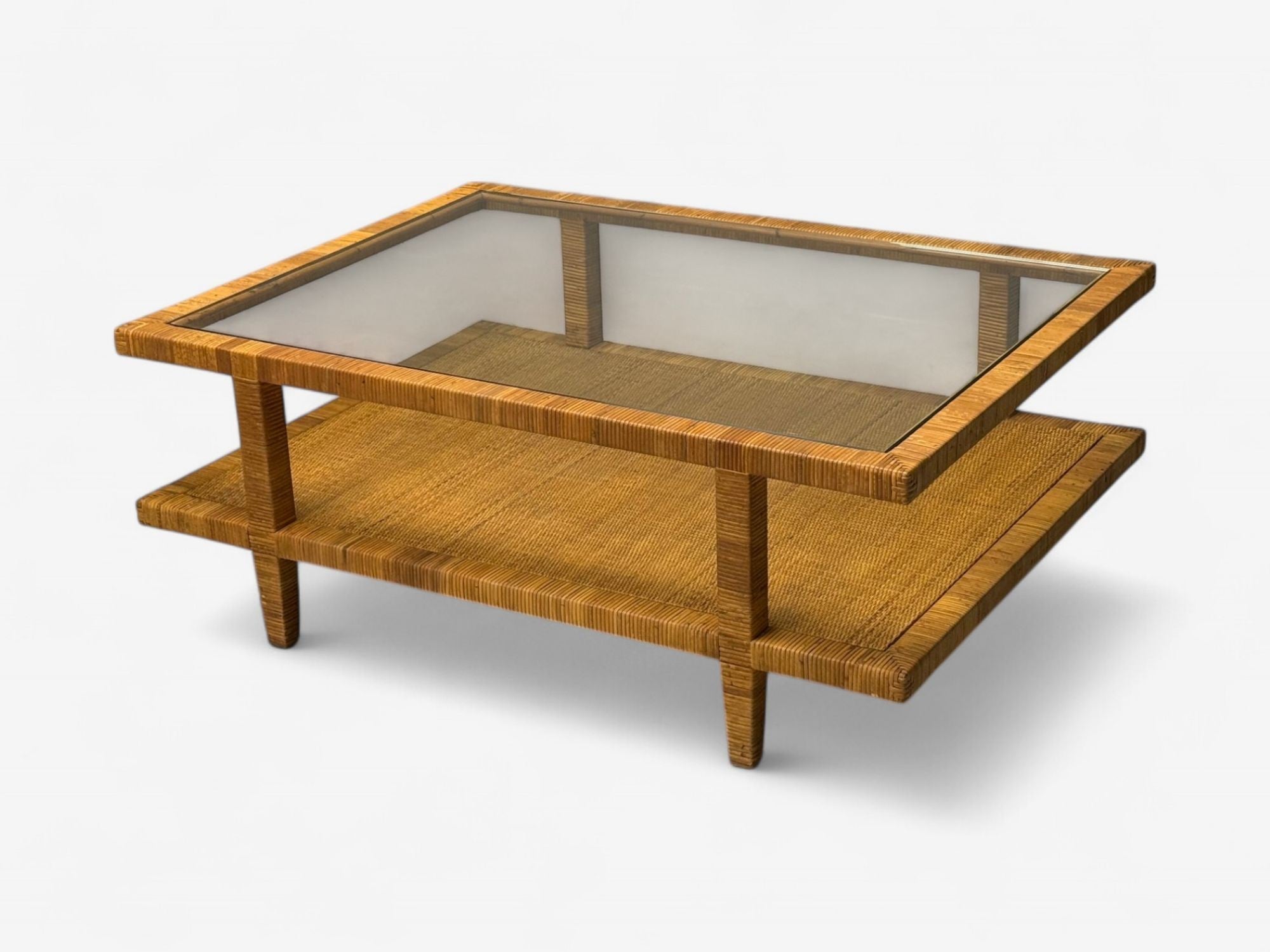 Bielecky Brothers, Modern Coffee Table, Cane Wrap, Glass, USA, 21st C.