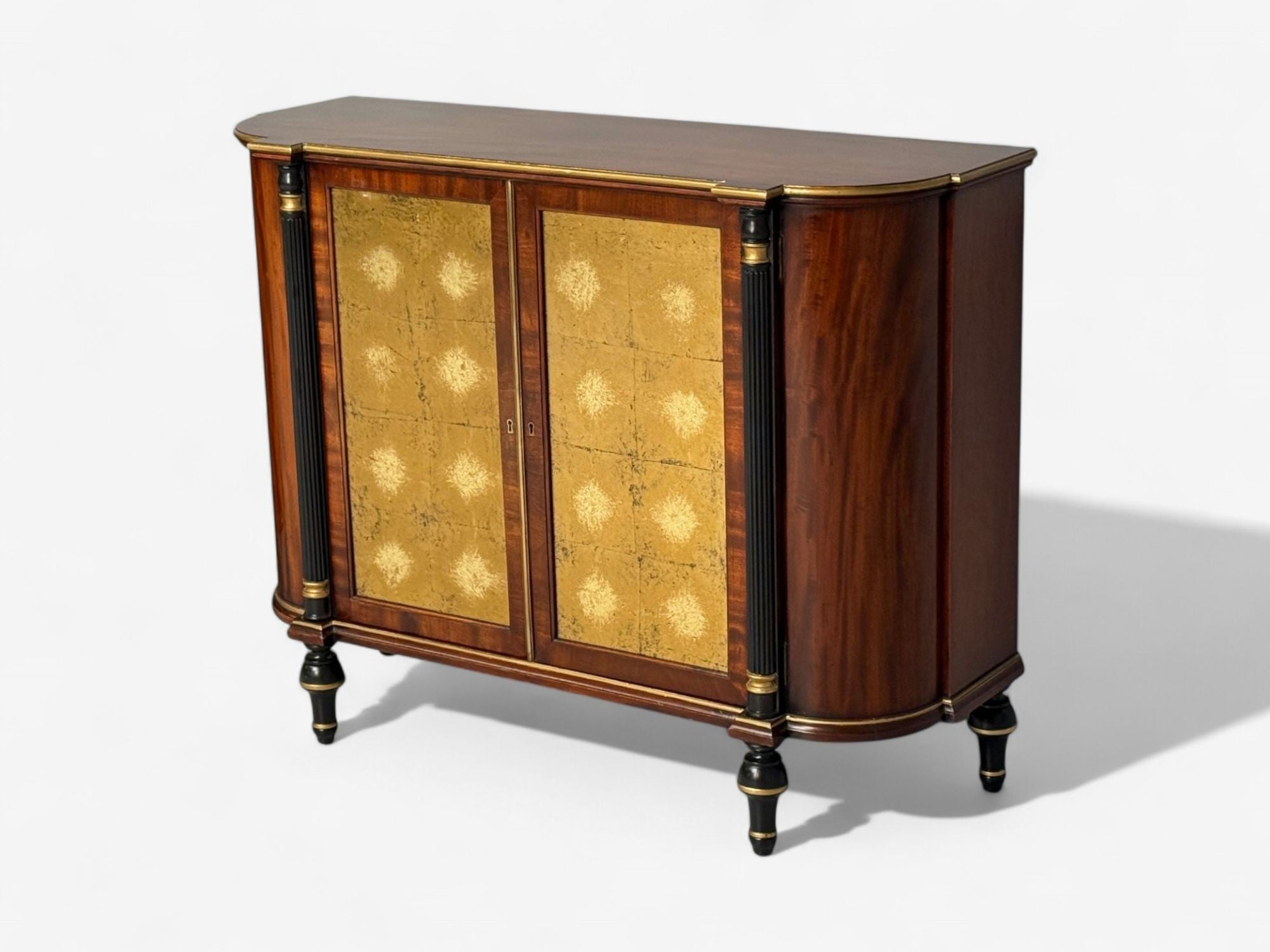 Maison Jansen Style, Console Table Cabinets, Flame Mahogany, Eglomise Glass