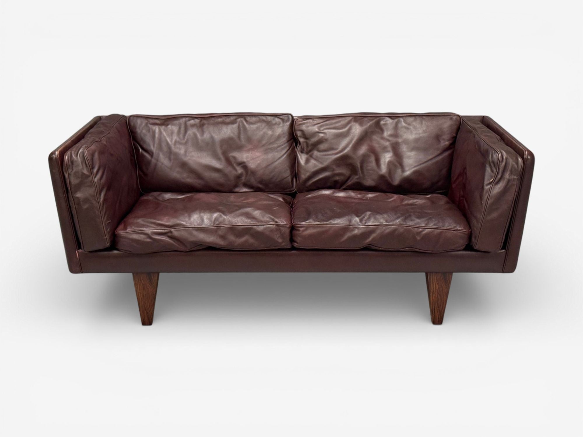 Illum Wikkelsø, Settee, Brown Leather, Rosewood, Denmark, 1960s