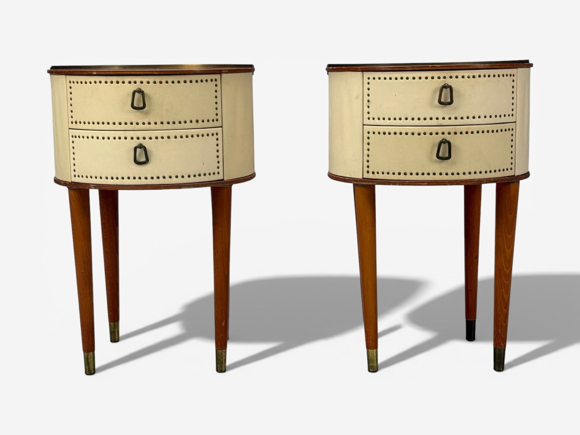 Halvdan Petterson, Nightstands, Leather, Beech, Brass, Sweden, 1950s