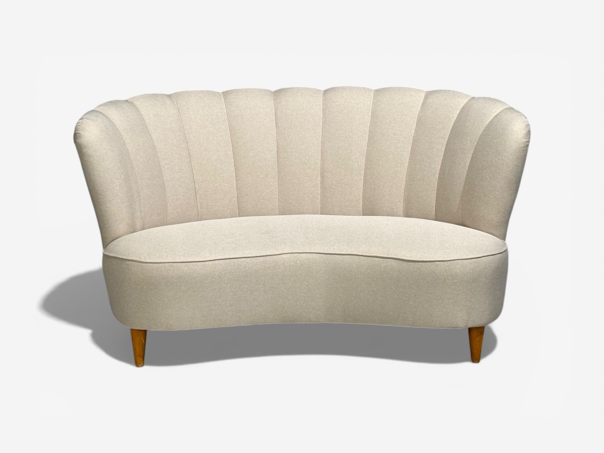 Carl-Johan Boman, Settee, Beige Linen, Wood, Finland, 1950s