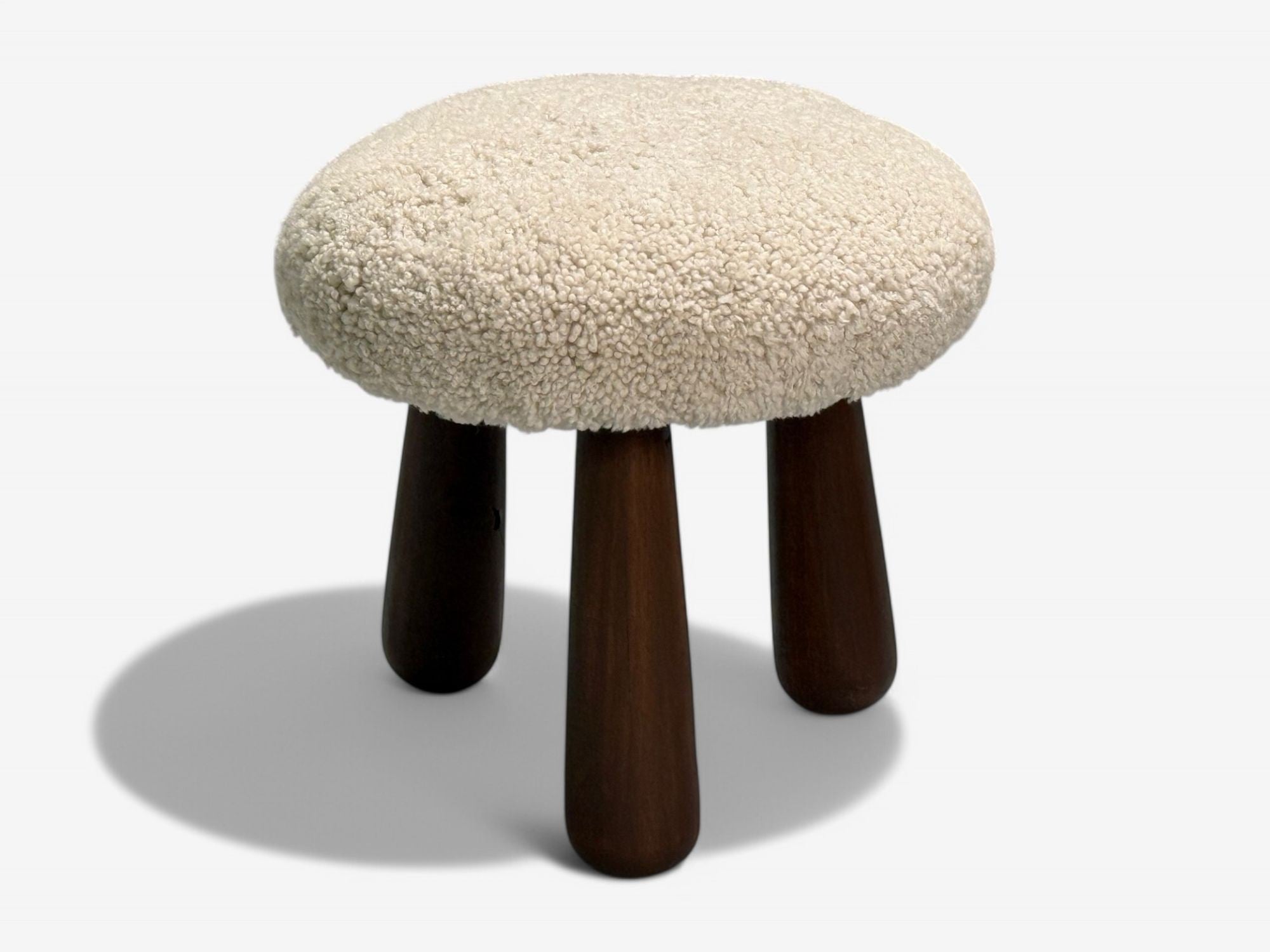Contemporary, Danish Modern, Sheepskin Stools, Beige Sheepskin, Maple, 21st C.