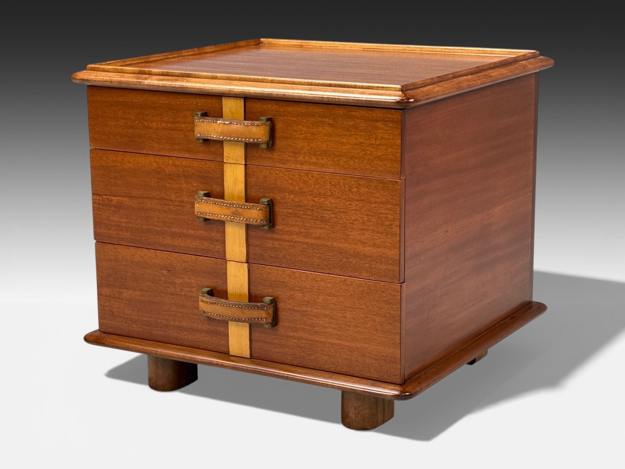 Paul Frankl, Rare Nightstands, Mahogany, Rock Maple, Brass, Leather, USA, 1950s