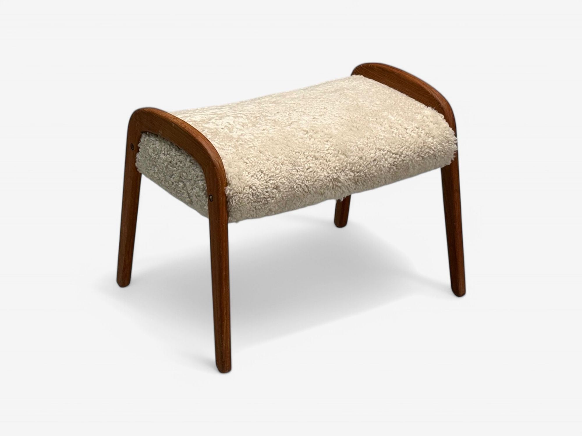 Danish Mid-Century Modern, Shearling Stool, Beige Sheepskin, Denmark, 1970s