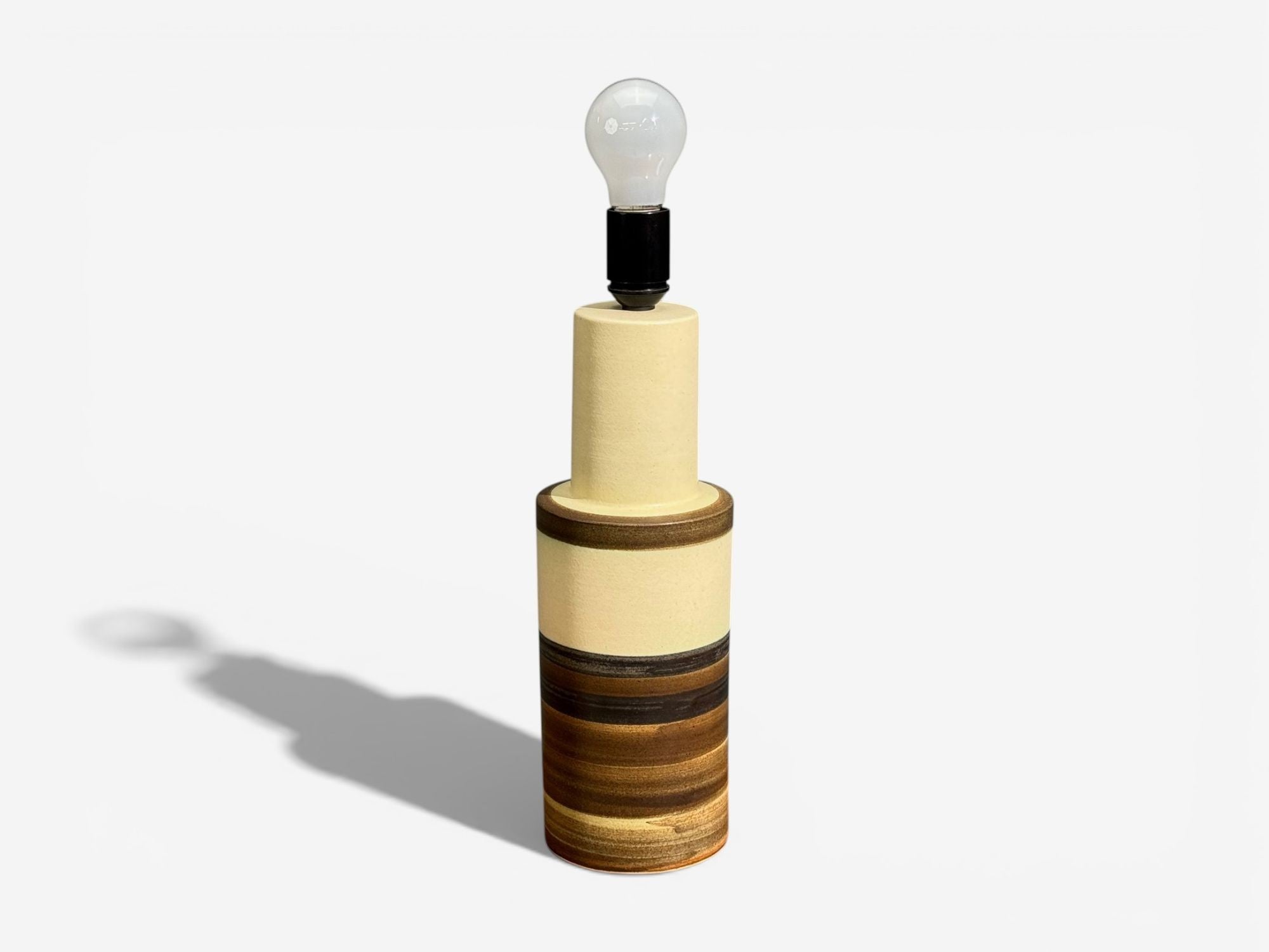 Eriksen Keramik, Large Table Lamp, Beige Stoneware, Denmark, 1970s