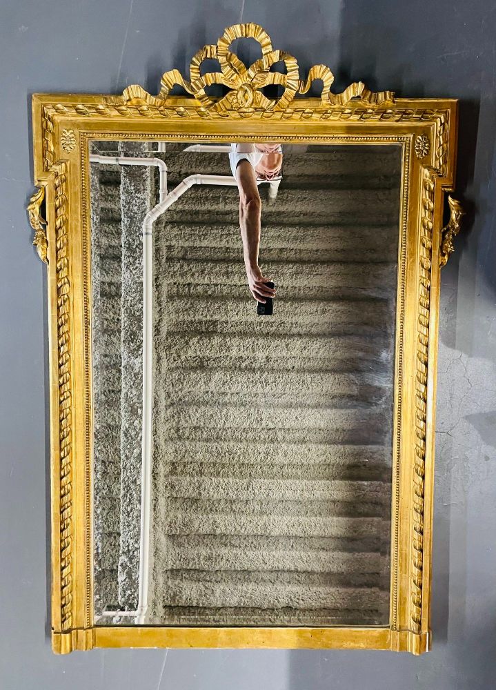 Louis XVI Style Gilt Wood Pier, Console, Wall Mirror, Beveled