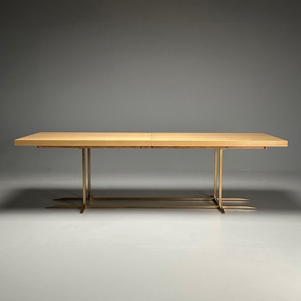 Contemporary, Modern Rectangular Dining Table, Ashwood Veneer, Gilt Metal