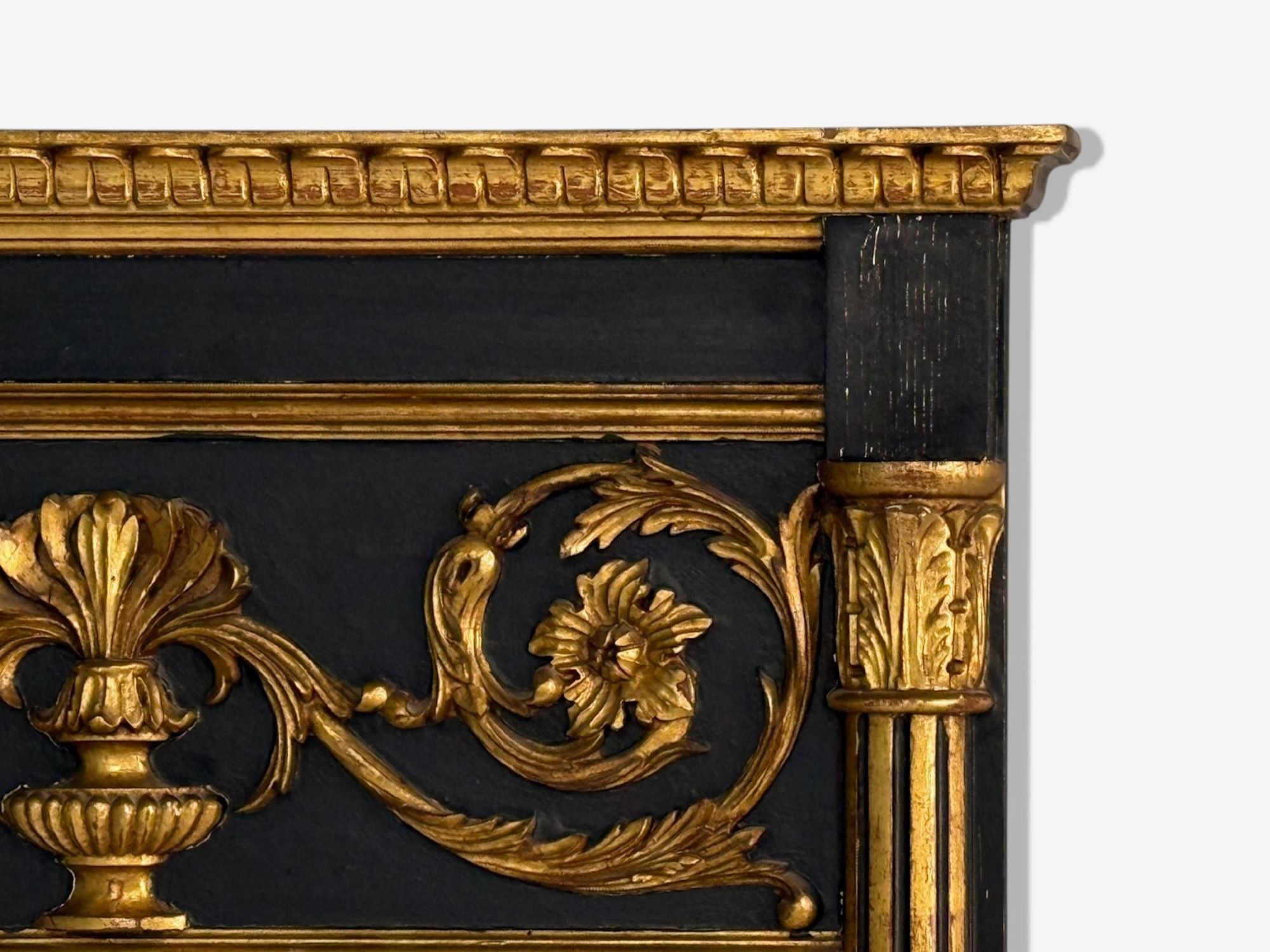 Neoclassical Style, Trumeau Mirror, Black Painted Wood, Giltwood, Italy, 20th C.