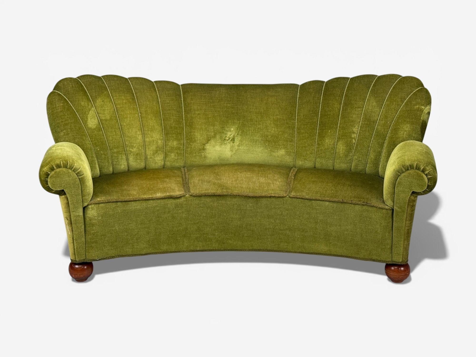 Swedish Modern, Sofa, Green Velvet, Elm, Sweden, 1940s