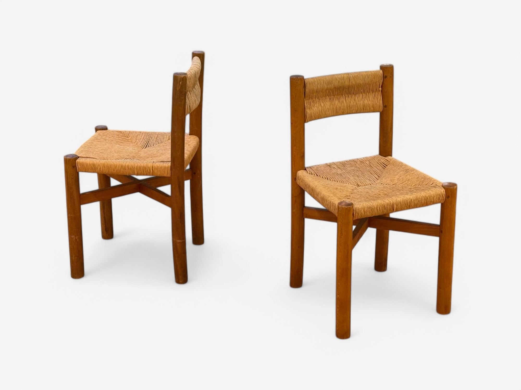 Charlotte Perriand, French Mid-Century, Early Straw-Back Meribel Chairs c. 1946