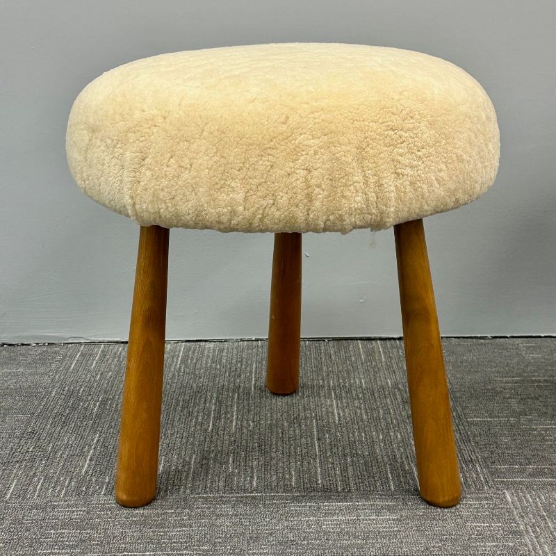 Pair Contemporary Swedish Modern Style Sheepskin Footstools / Ottomans, Beige
