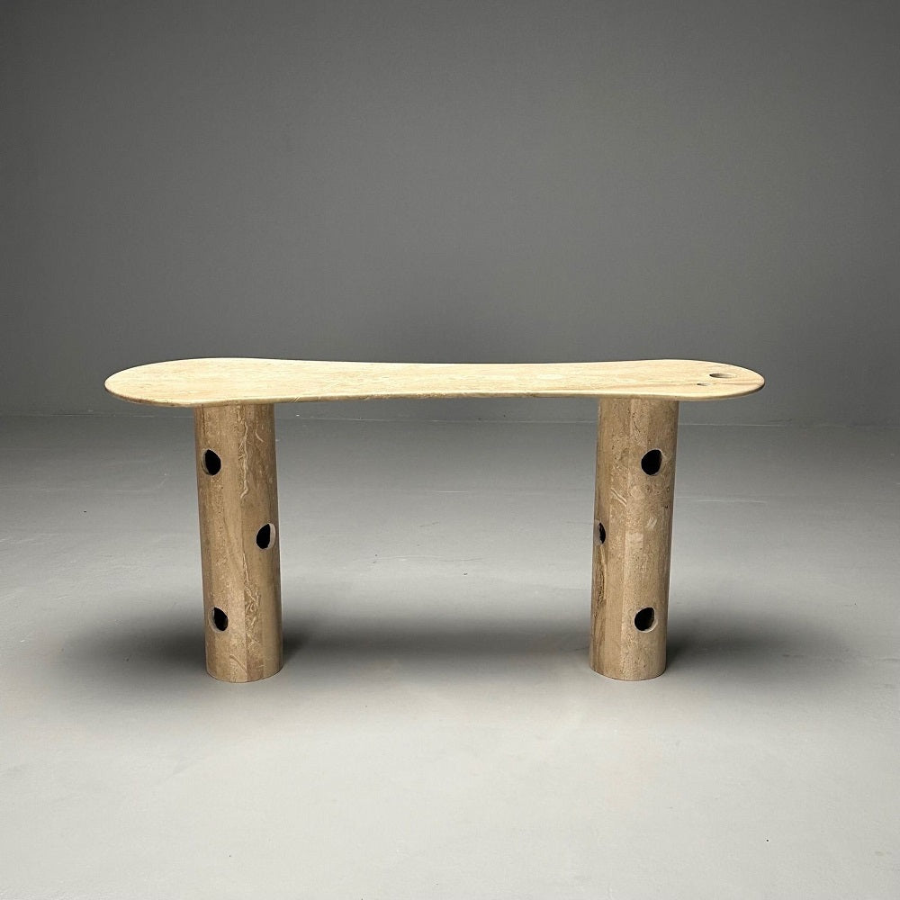 Contemporary, Organic Modern, Console Table, Double Pedestal, Beige Marble