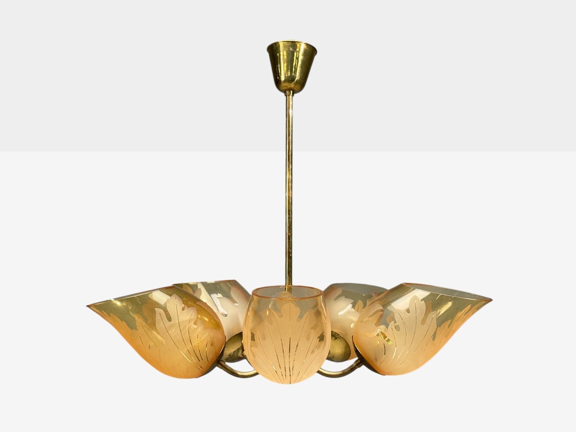 Carl Erik Bodén, Chandelier, Brass, Glass, Sweden, 1940s