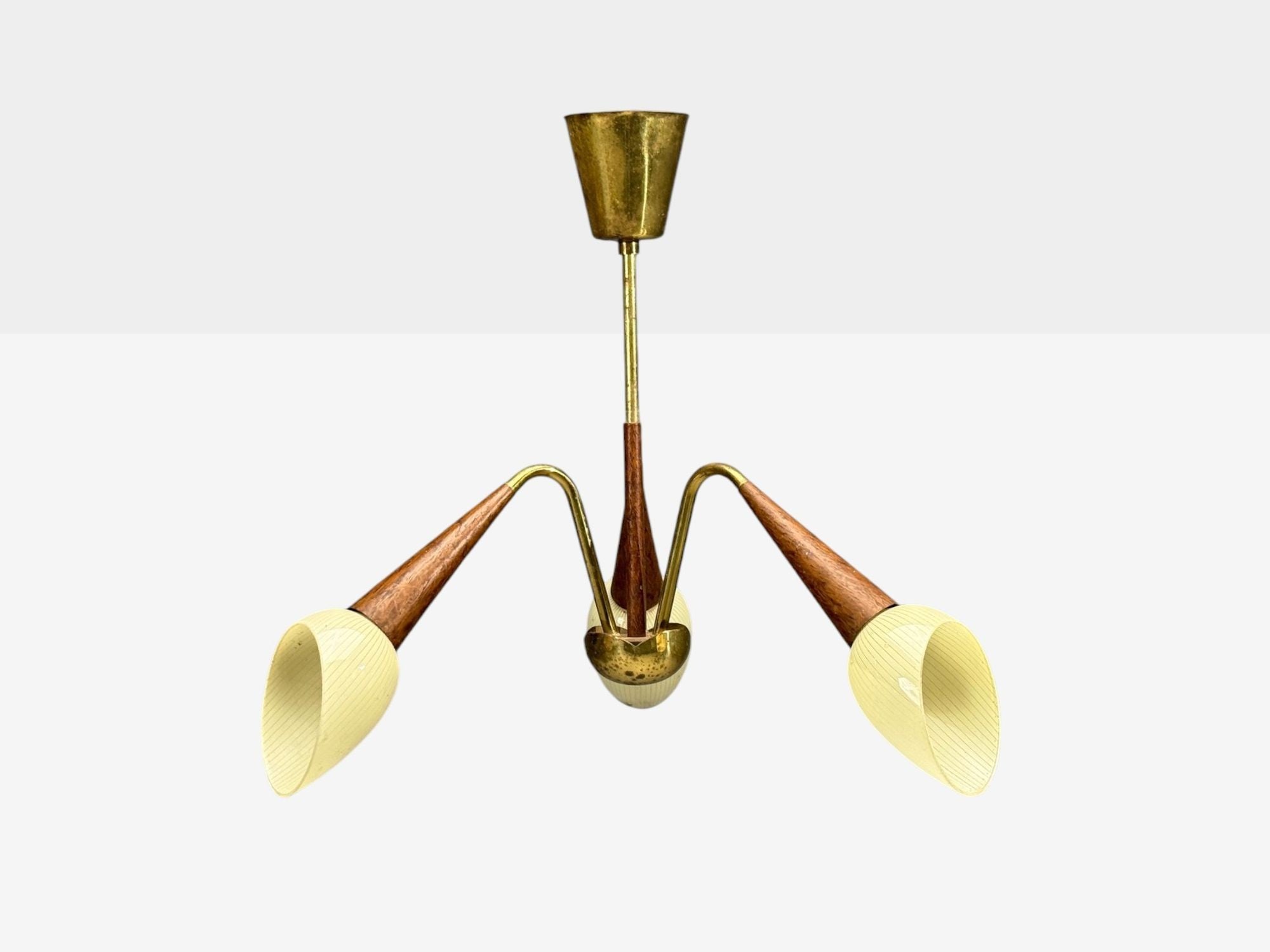 Swedish Modern, Pendant Light, Brass, Wood, Glass, Sweden, 1920s