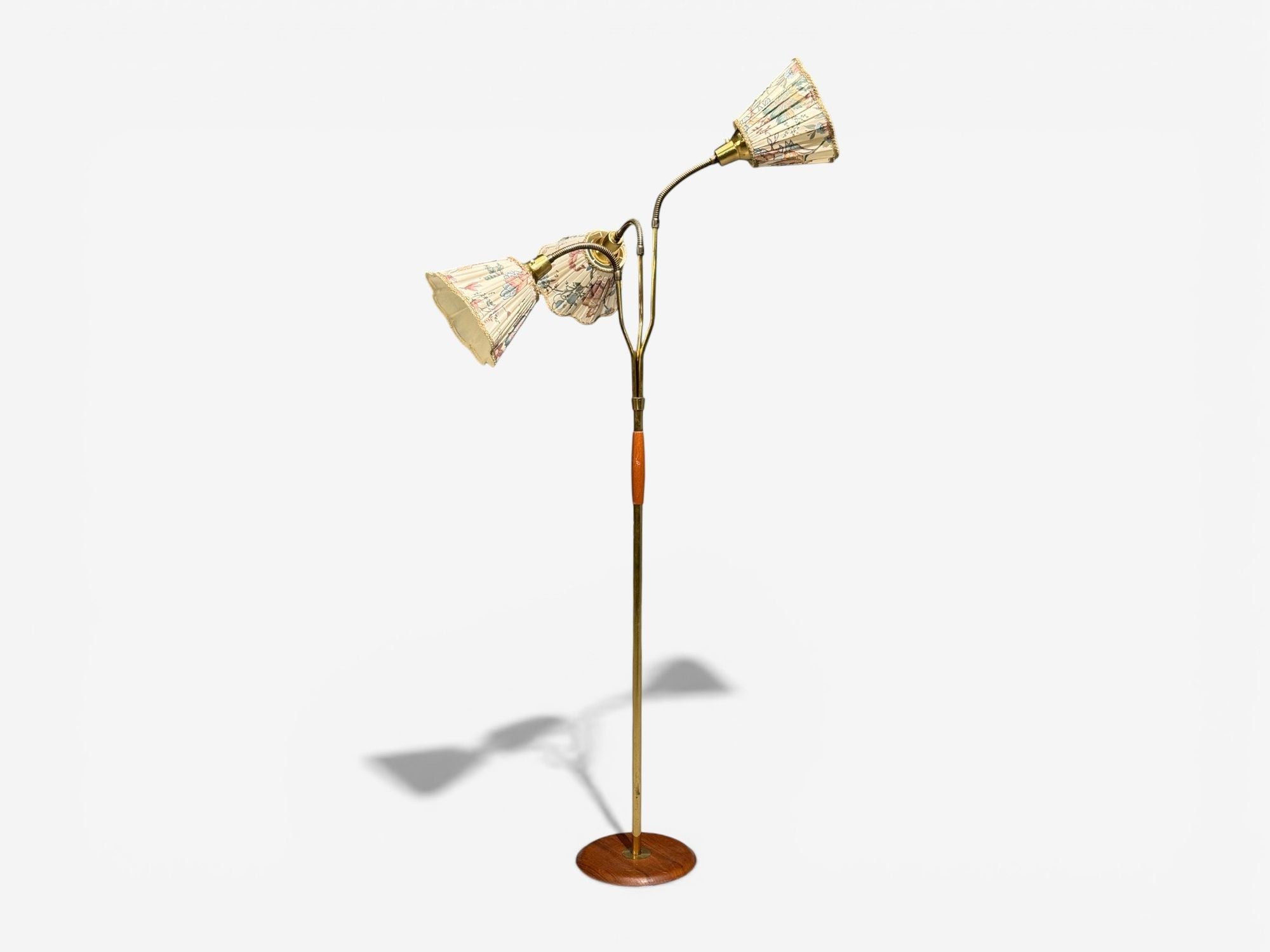 Swedish Modern, Adjustable Floor Lamp, Wood, Metal, Fabric, Sweden, 1950s