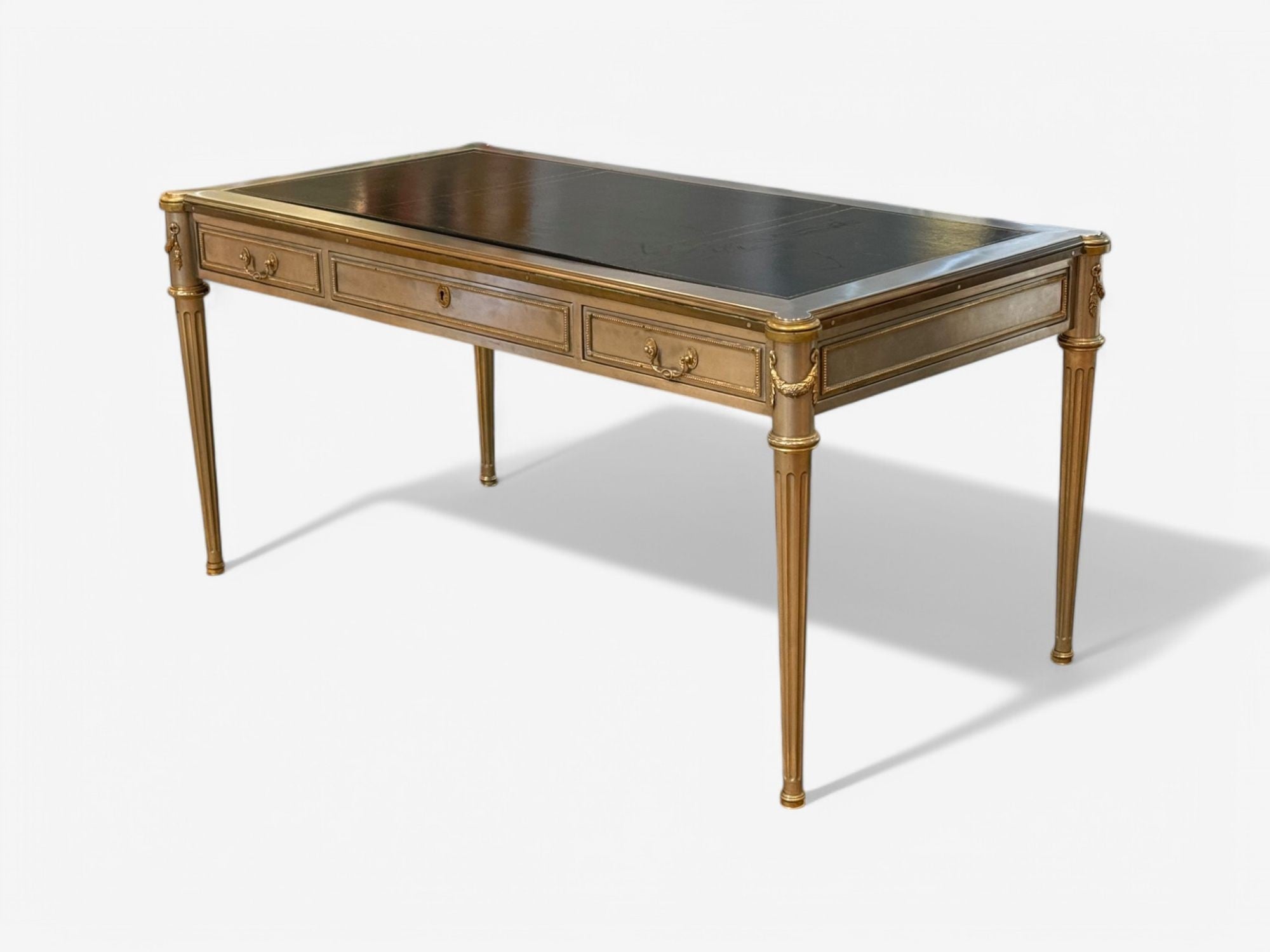 John Vesey, Louis XVI Style, Steel, Bronze, Rare Writing Desk, USA, 1960s