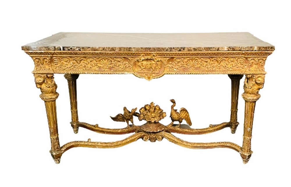 Italian Louis XVI Style Giltwood Console / Center Table, Hand Carved, Figural