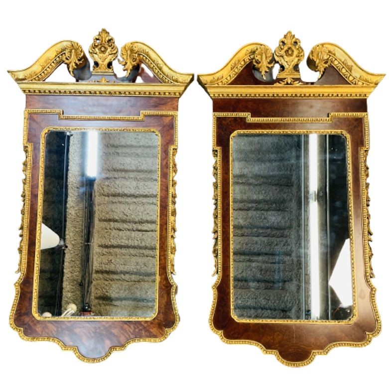 Pair of George II Style Pier / Console Mirrors, Burr Walnut and Parcel Gilt