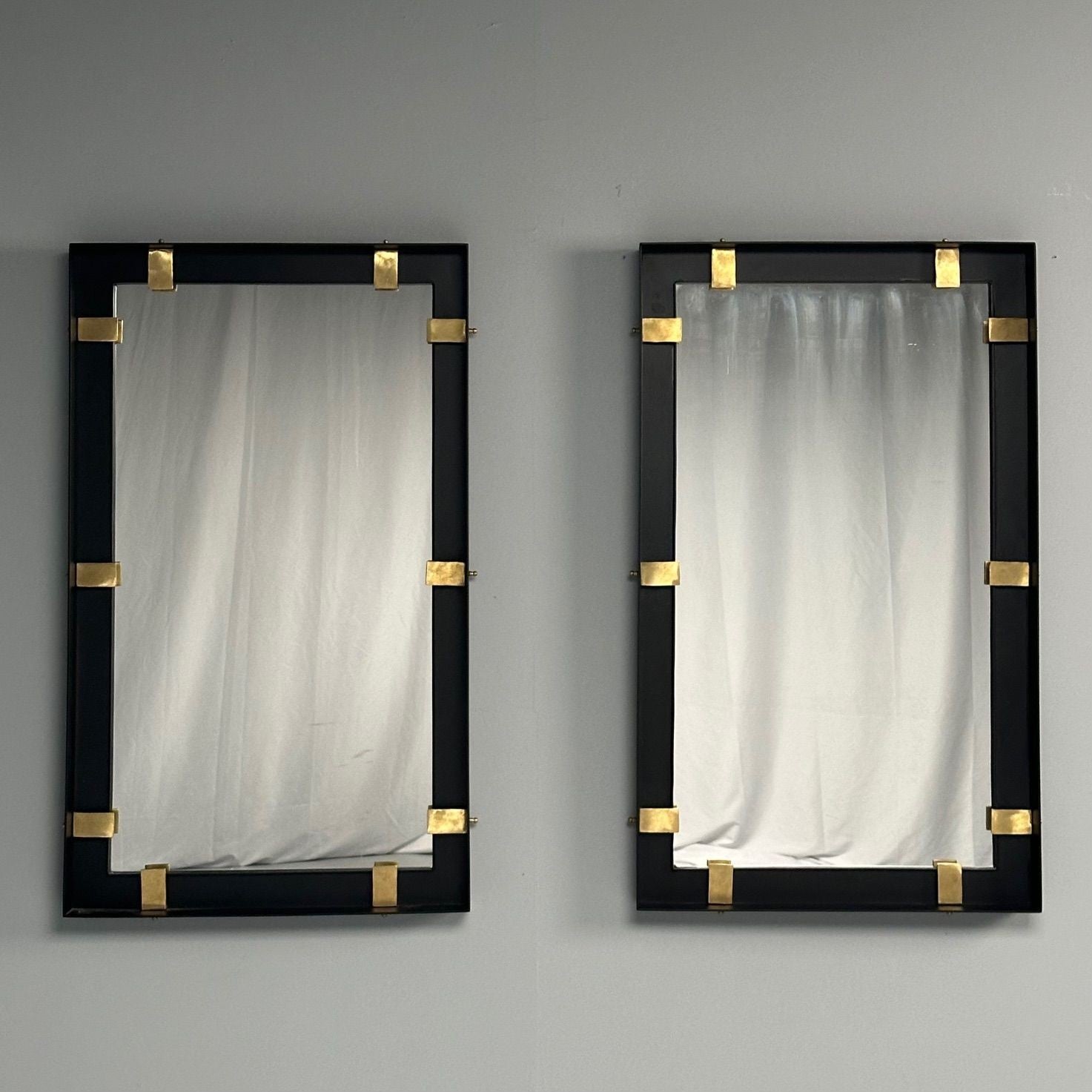 Contemporary, Industrial Modern, Rectangular Wall Mirrors, Steel, Brass