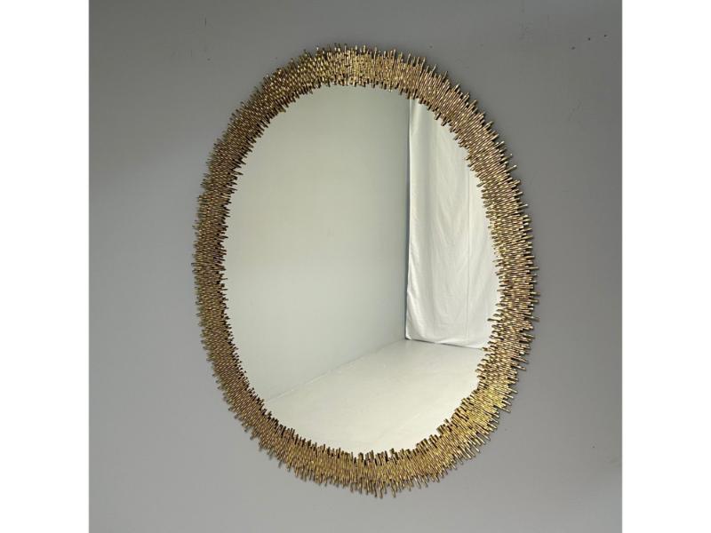 Hollywood Regency Style, Brutalist Modern, Round Wall Mirrors, Brass Star Motif