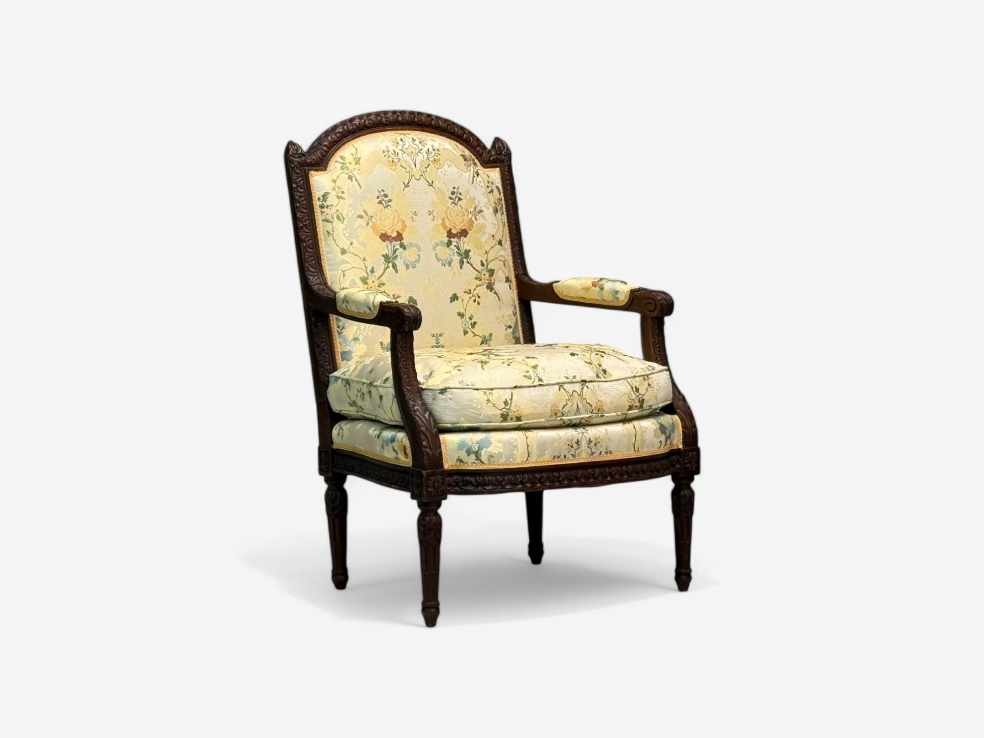 Louis XVI Style, Beechwood, Floral Fabric, Bergere Chairs, France, 1940s