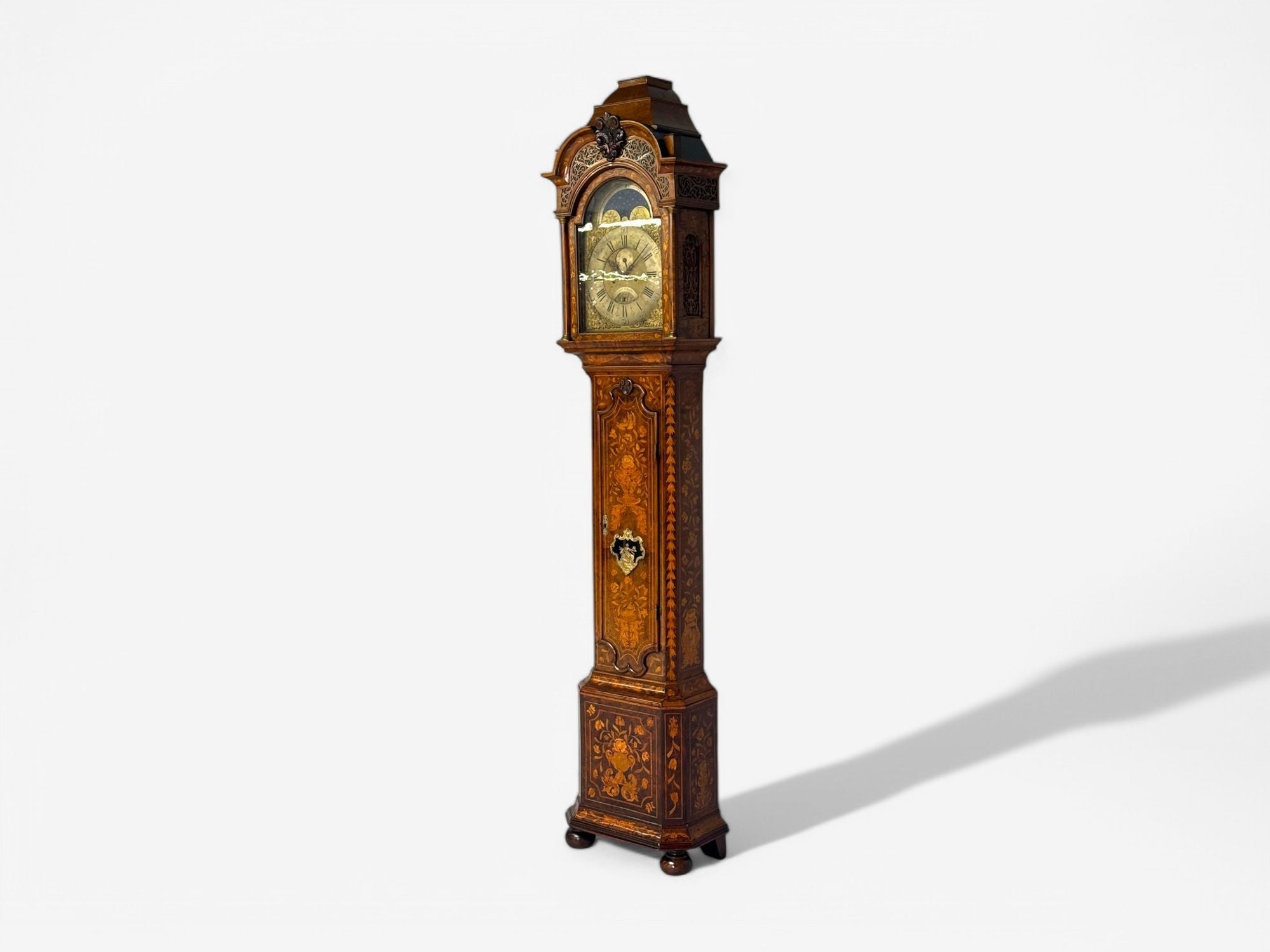 JP Kroese, Dutch Baroque, Marquetry, Moon Face Dial, Grandfather Clock, 18th C