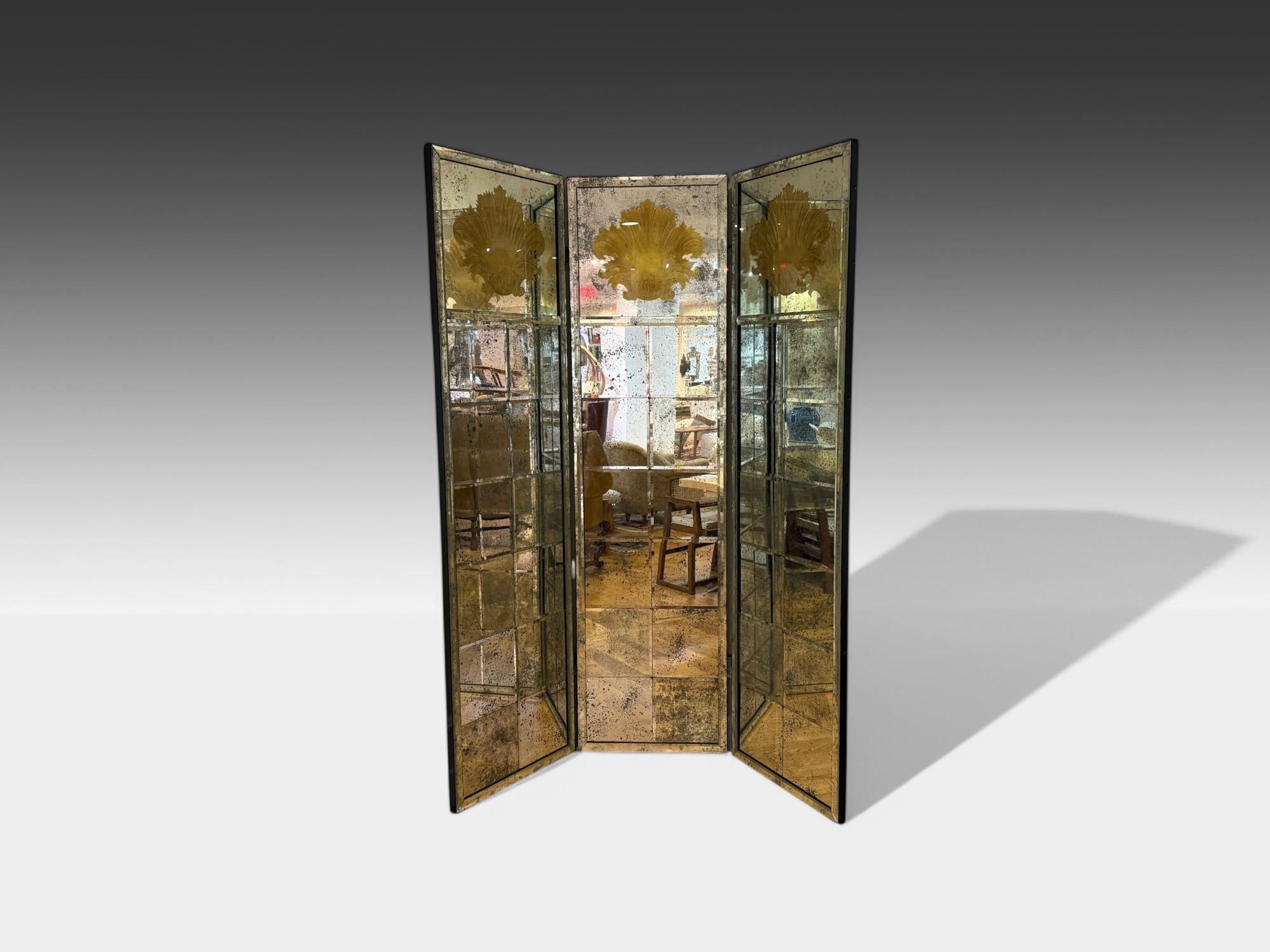Art Deco Style, Antique Glass, Distressed Mirror, Room Divider, USA, 20th C.