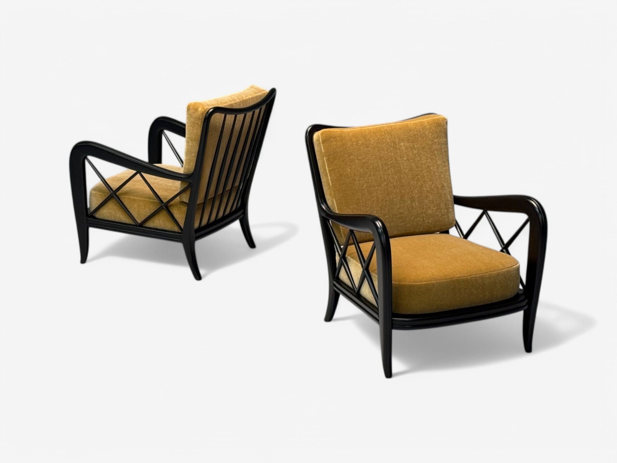 Paolo Buffa attr, Italian Mid-Century Modern, Camel Mohair, Lounge Chairs, 1940s